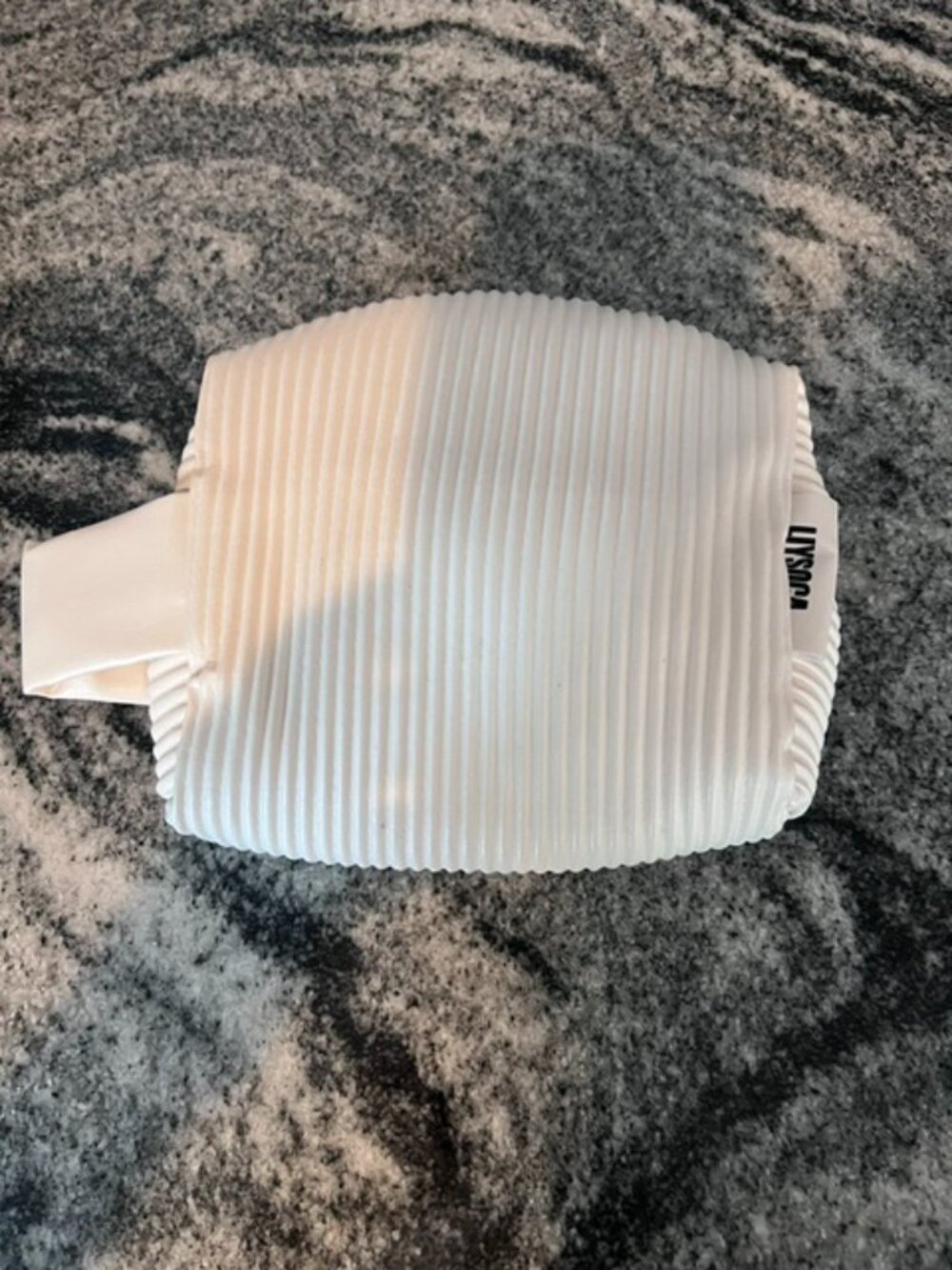 LIYOSCA White Ribbed Bag textured design‎ touch of elegance small cosmetic pouch